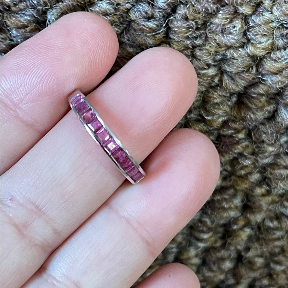 NWT Elegant 925 Silver and Natural Pink Ruby Gemstone Ring Half Eternity Size 6